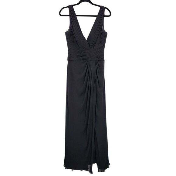 Vtg Black Pintuck Pleat V-Neck Sleeveless Formal Gown Sz 10 Front Slit Cocktail - Picture 11 of 11